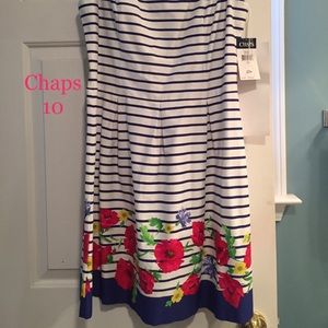 Chaps navy and white striped & floral dress sze 10